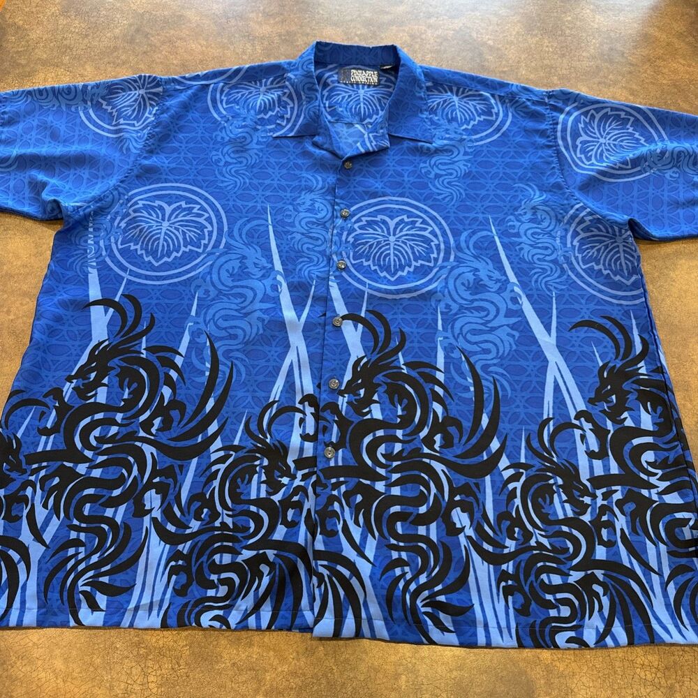 Pineapple Connection Dragon Shirt Hawaiian Y2K Blue Button Up Men’s 3XB